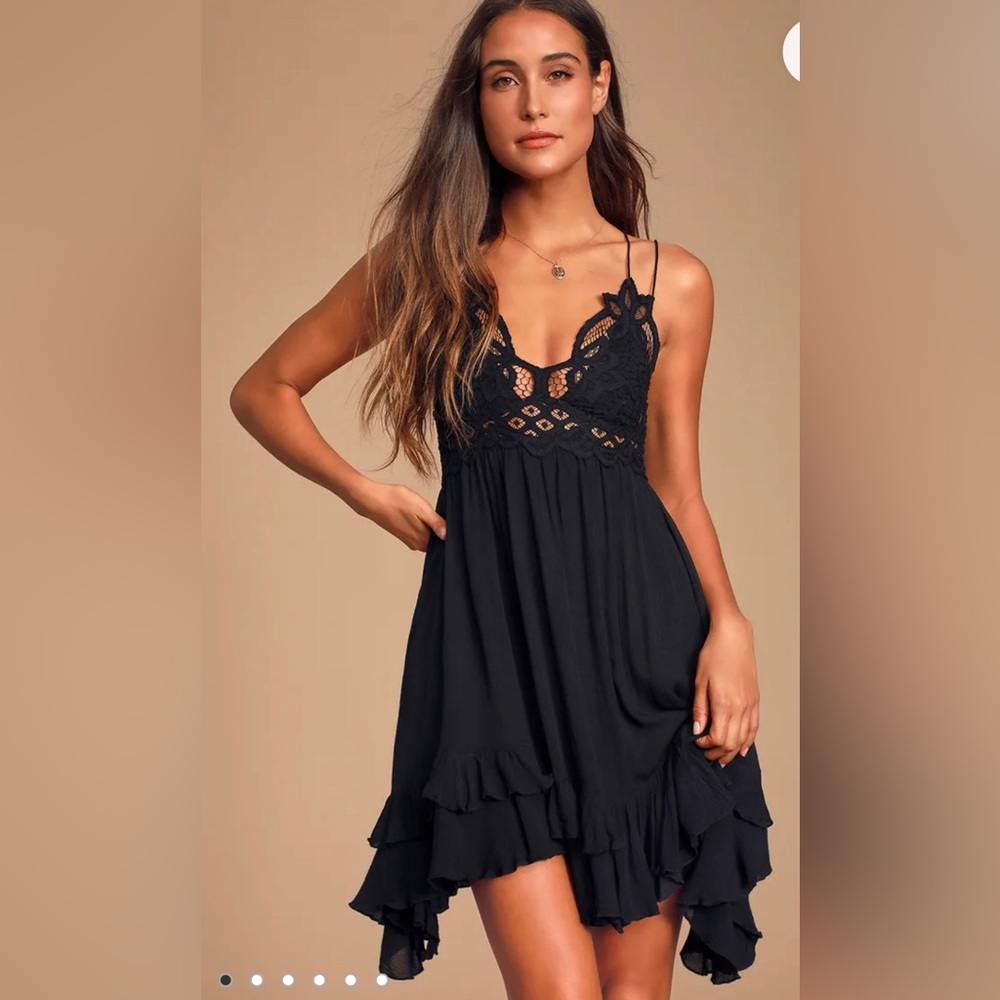 Free People Adella Slip Black Lace Dress in Black Size Medium